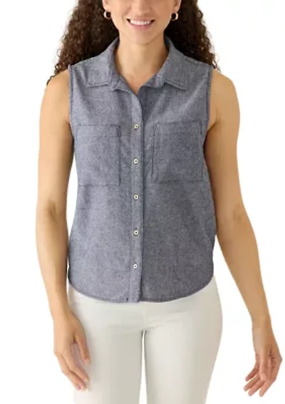 Petite Sleeveless Button Down Linen Top
