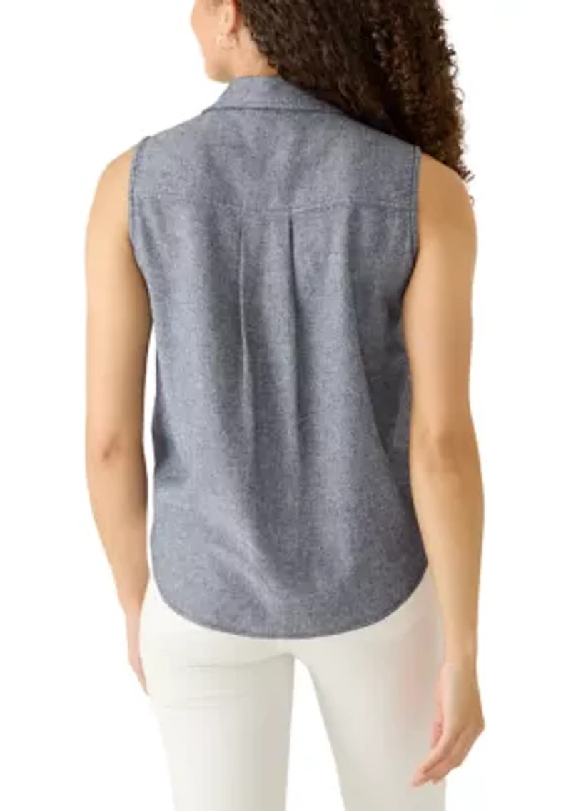 Petite Sleeveless Button Down Linen Top