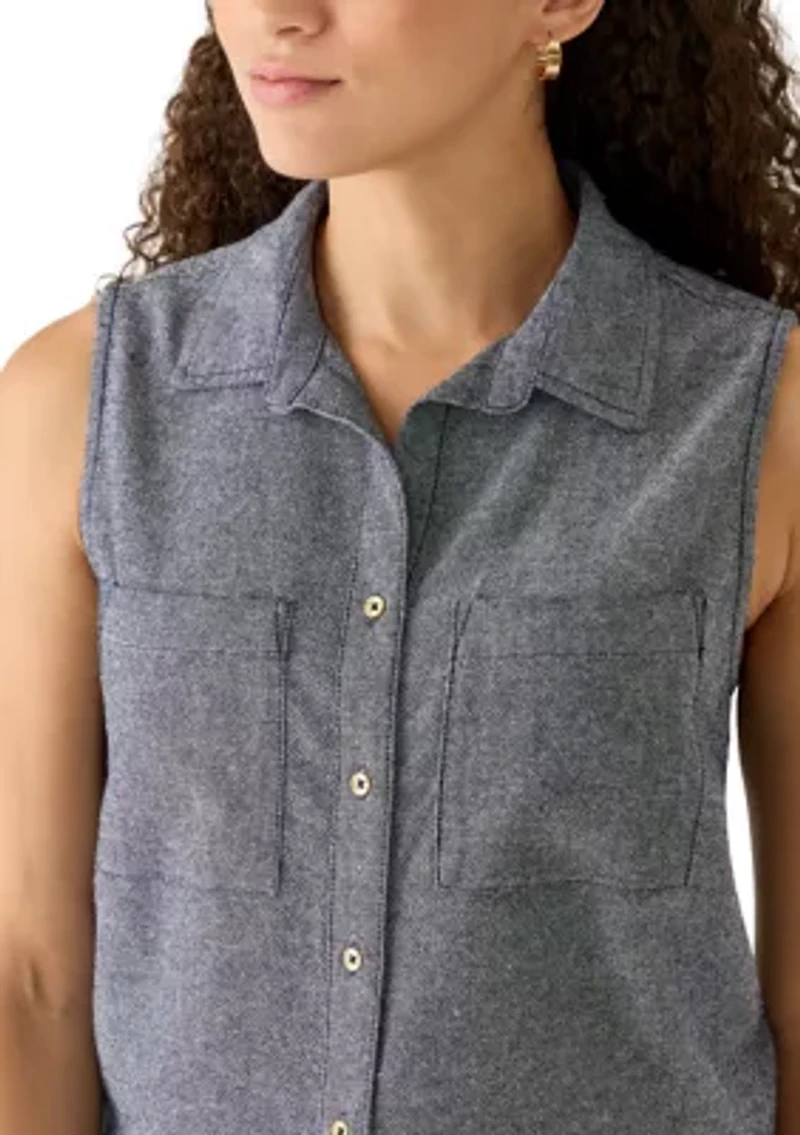 Petite Sleeveless Button Down Linen Top