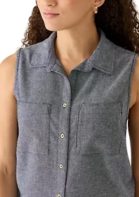 Petite Sleeveless Button Down Linen Top