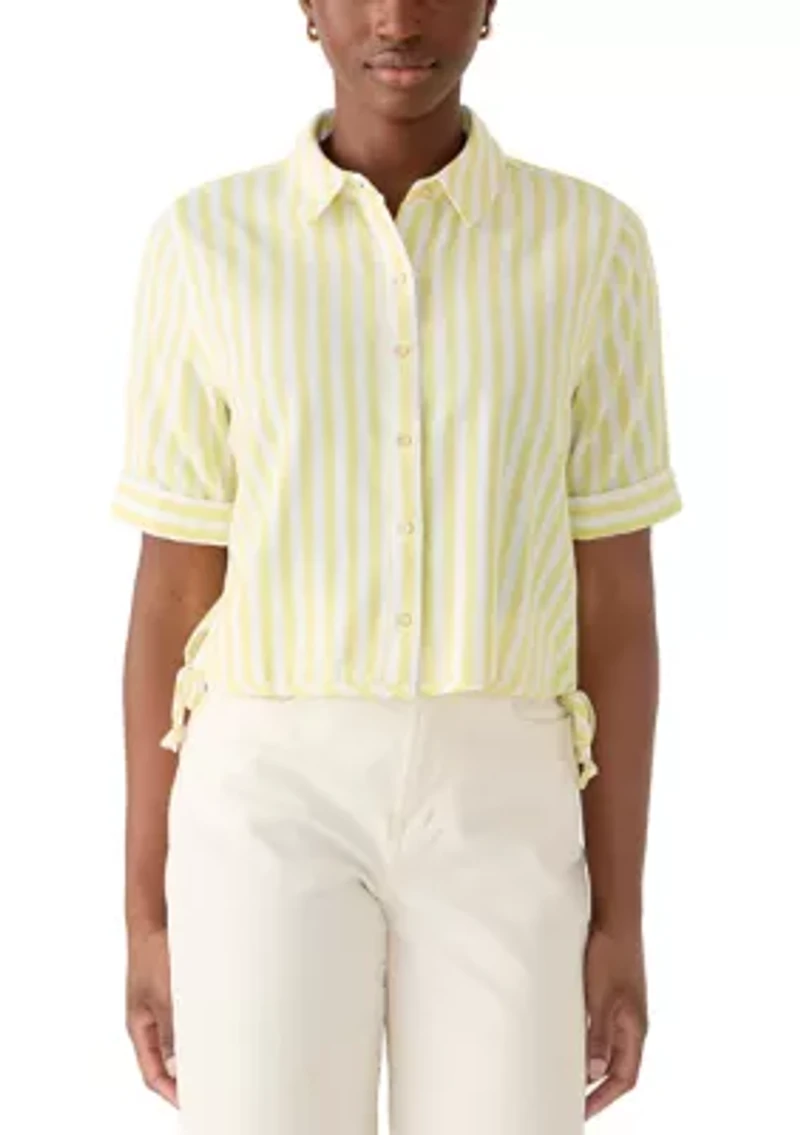 Petite Short Sleeve Button Down Linen Top