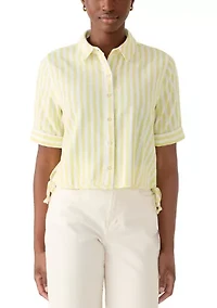 Petite Short Sleeve Button Down Linen Top