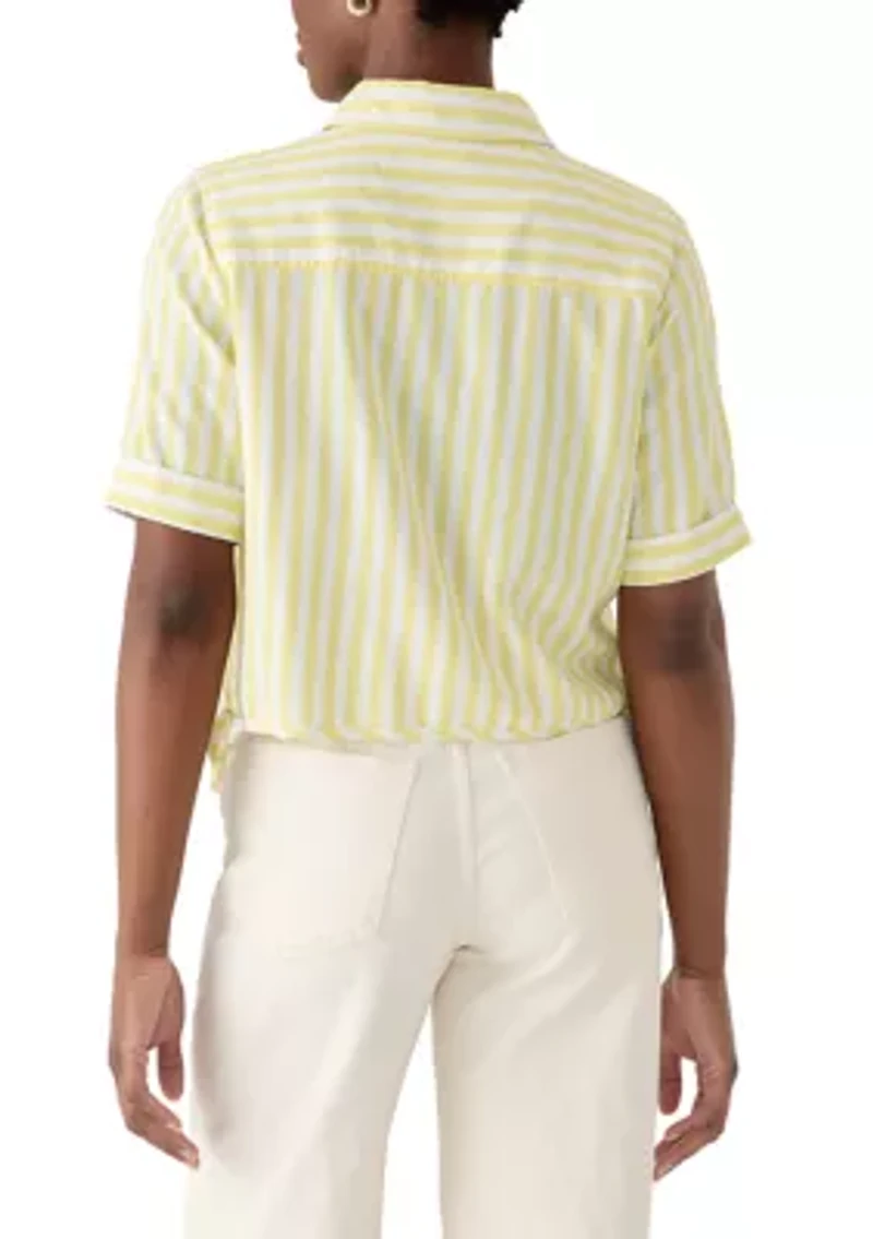 Petite Short Sleeve Button Down Linen Top