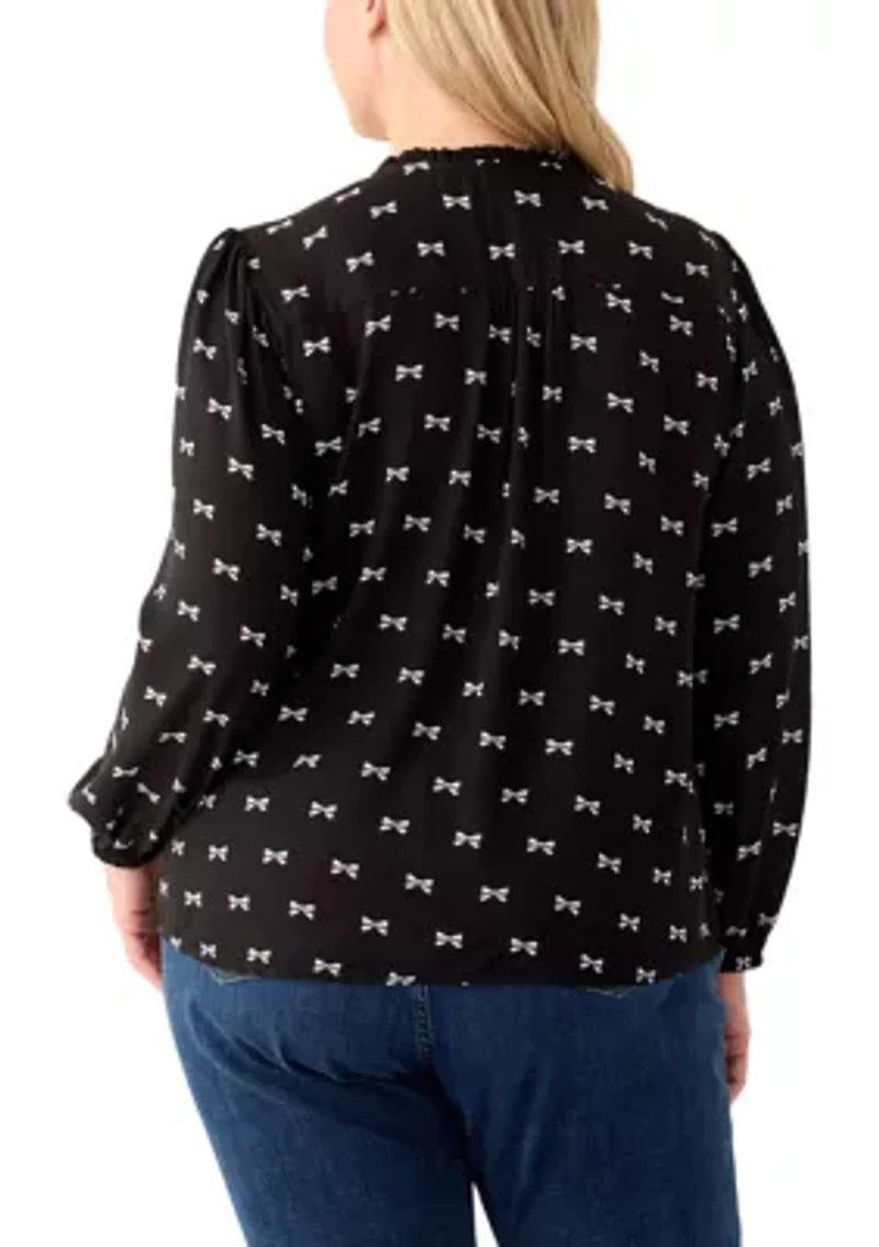 Plus Long Sleeve Printed Crepe Woven Blouse