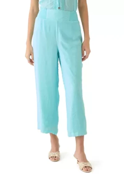 Petite Linen Like Pull On Wide Leg Cropped Pants