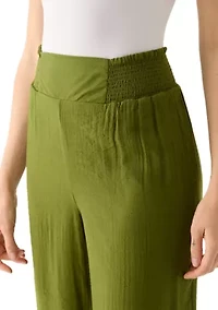 Petite Linen Like Pull On Wide Leg Cropped Pants