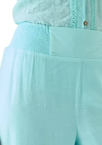 Petite Linen Like Pull On Wide Leg Cropped Pants