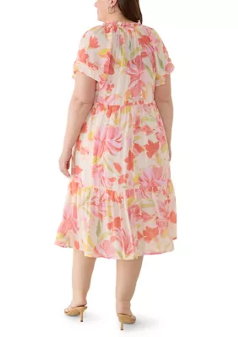 Plus Flutter Sleeve Midi Dress