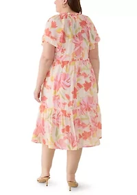 Plus Flutter Sleeve Midi Dress