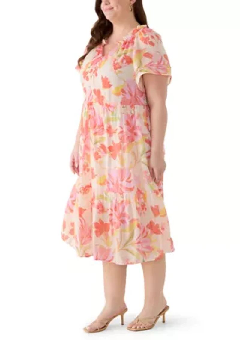 Plus Flutter Sleeve Midi Dress