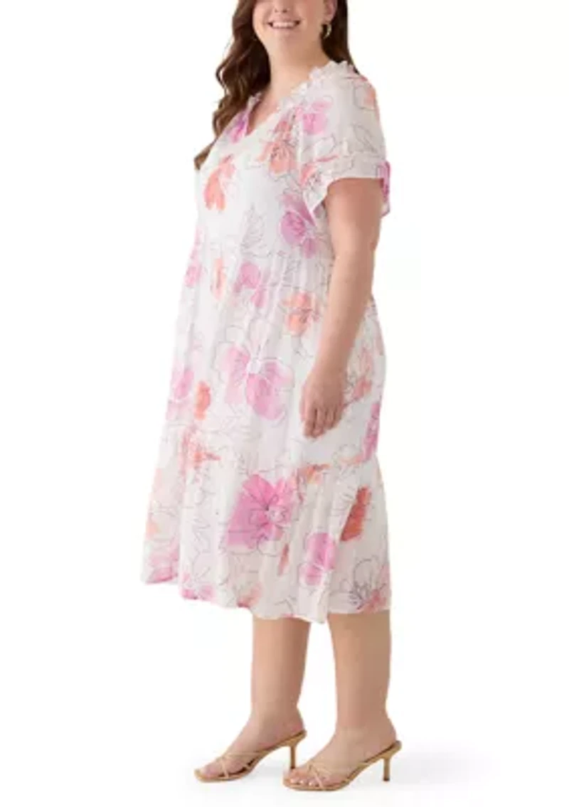 Plus Flutter Sleeve Midi Dress