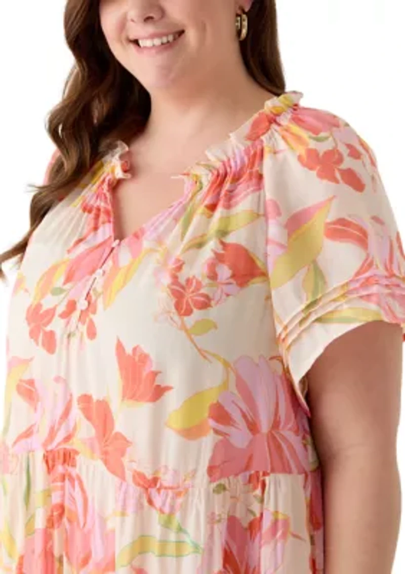 Plus Flutter Sleeve Midi Dress