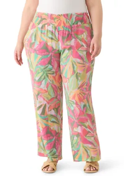 Plus Printed Slub Pants