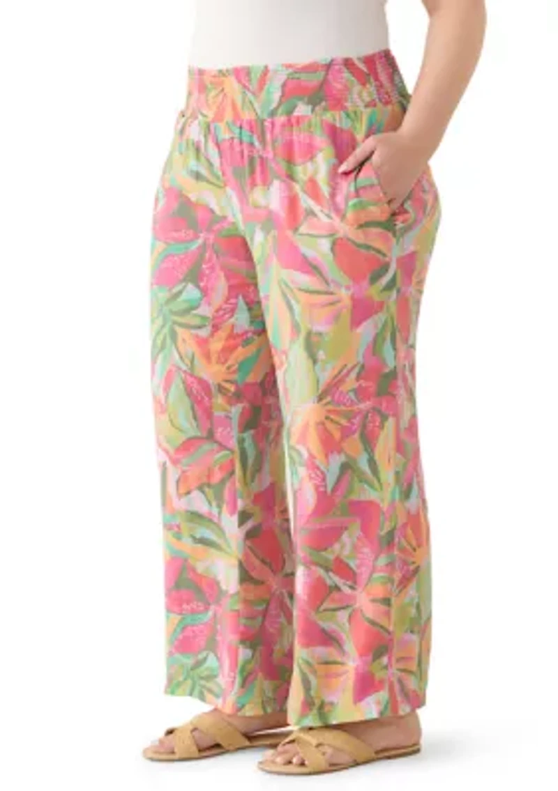 Plus Printed Slub Pants