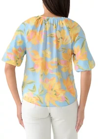 Women's Short Sleeve Button Front Tie Top