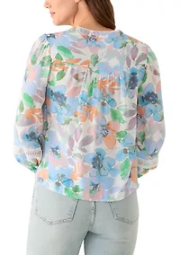 Women's 3/4 Sleeve Button Front Crochet Top