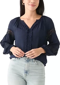 Petite Crochet Sleeve Peasant Top