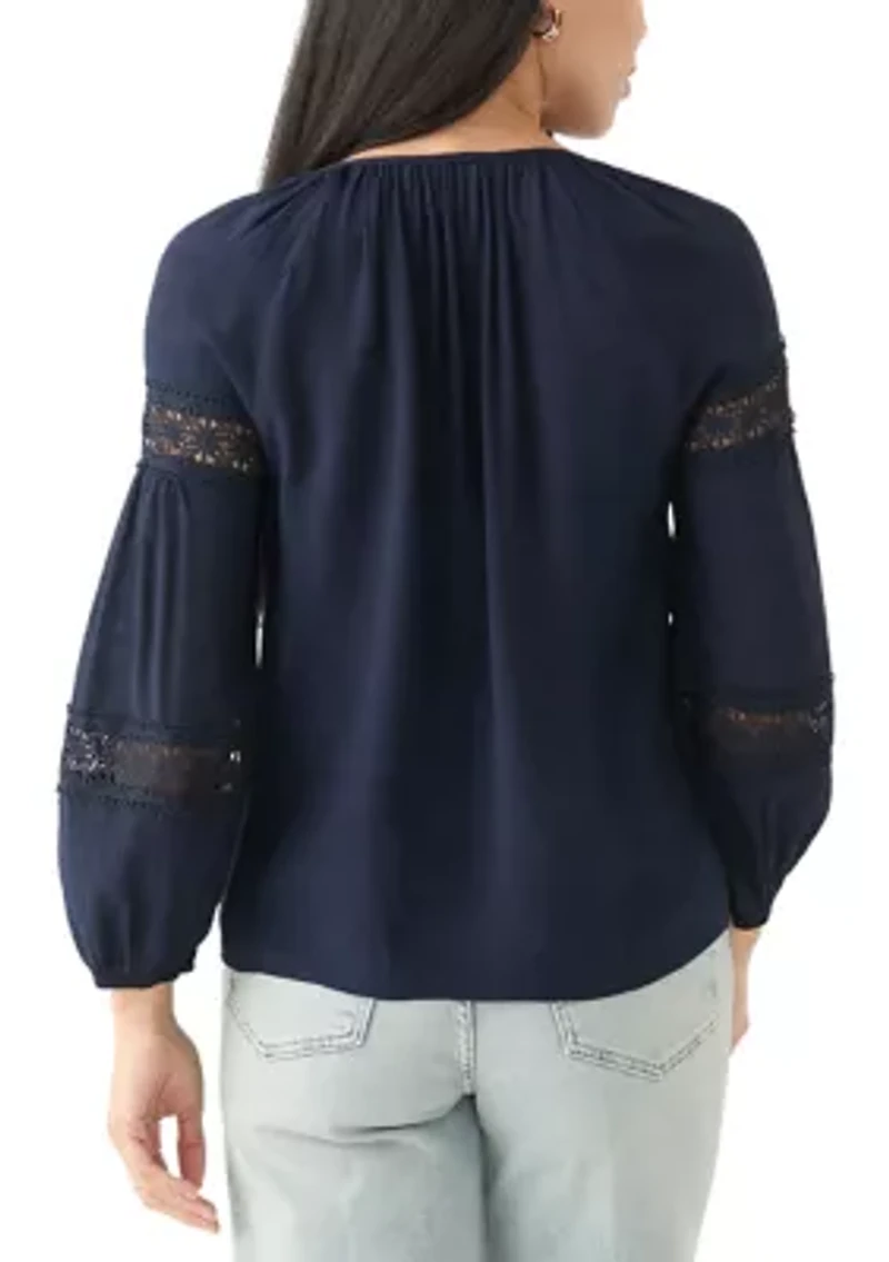 Petite Crochet Sleeve Peasant Top