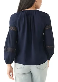 Petite Crochet Sleeve Peasant Top