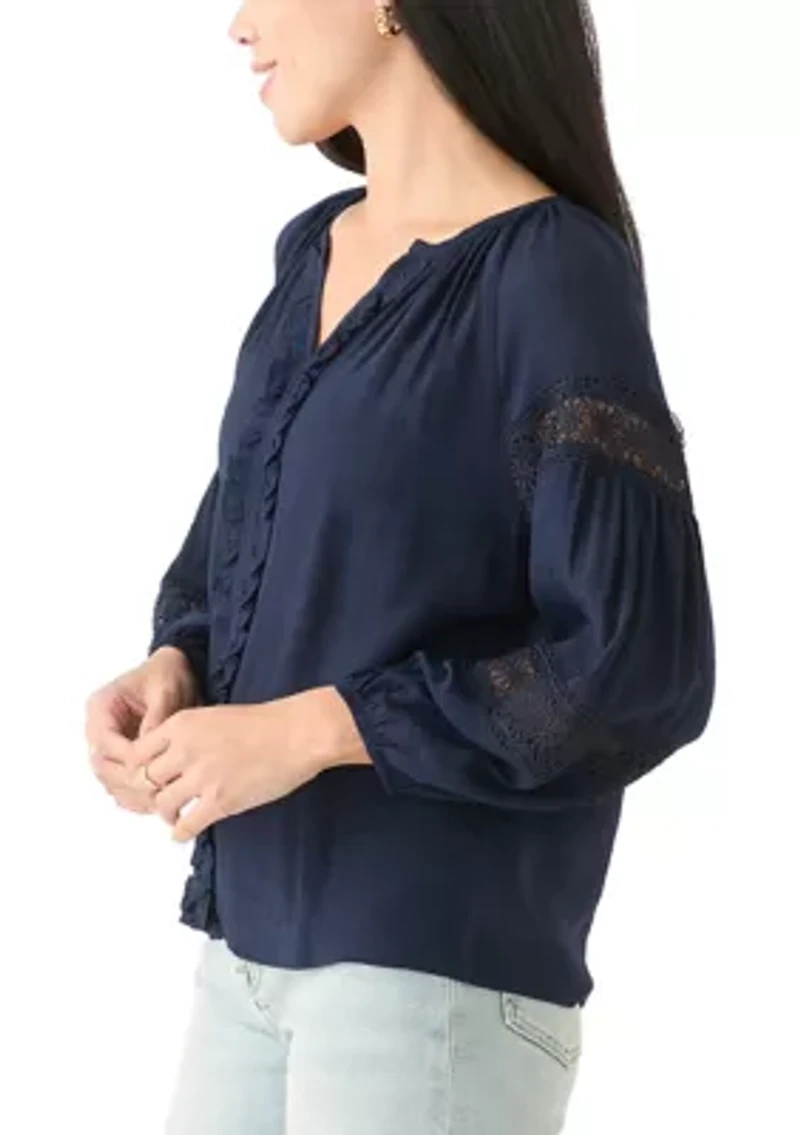 Petite Crochet Sleeve Peasant Top