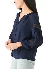 Petite Crochet Sleeve Peasant Top