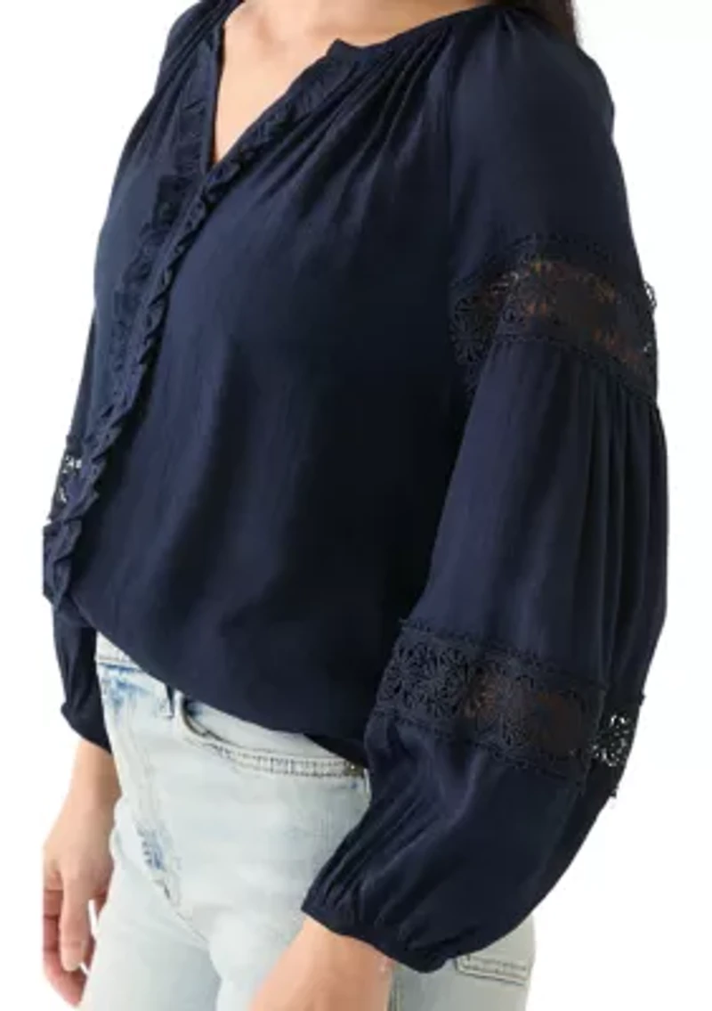 Petite Crochet Sleeve Peasant Top