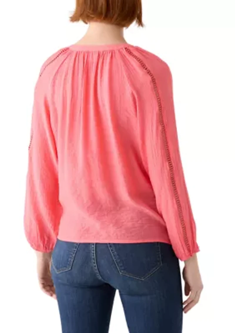 Petite Inset Trim Peasant Top