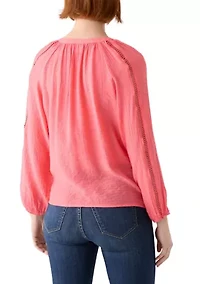 Petite Inset Trim Peasant Top