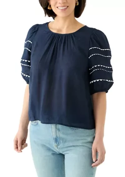 Petite Detailed Elbow Puff Sleeve Top