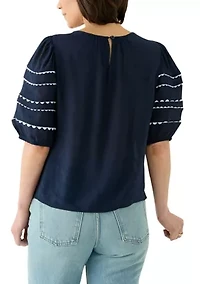 Petite Detailed Elbow Puff Sleeve Top