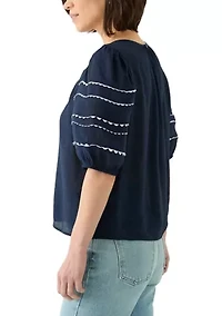 Petite Detailed Elbow Puff Sleeve Top