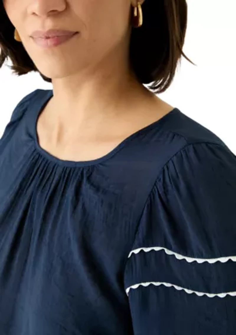 Petite Detailed Elbow Puff Sleeve Top