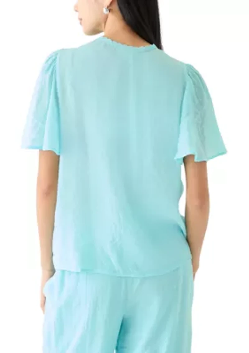 Petite Linen Like Flutter Sleeve Blouse