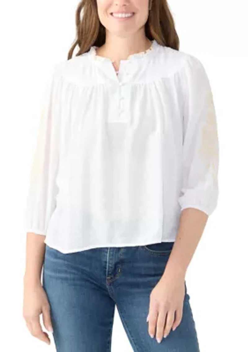 Petite Elbow Sleeve Embroidered Top