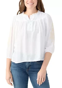 Petite Elbow Sleeve Embroidered Top