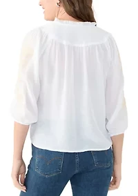 Petite Elbow Sleeve Embroidered Top