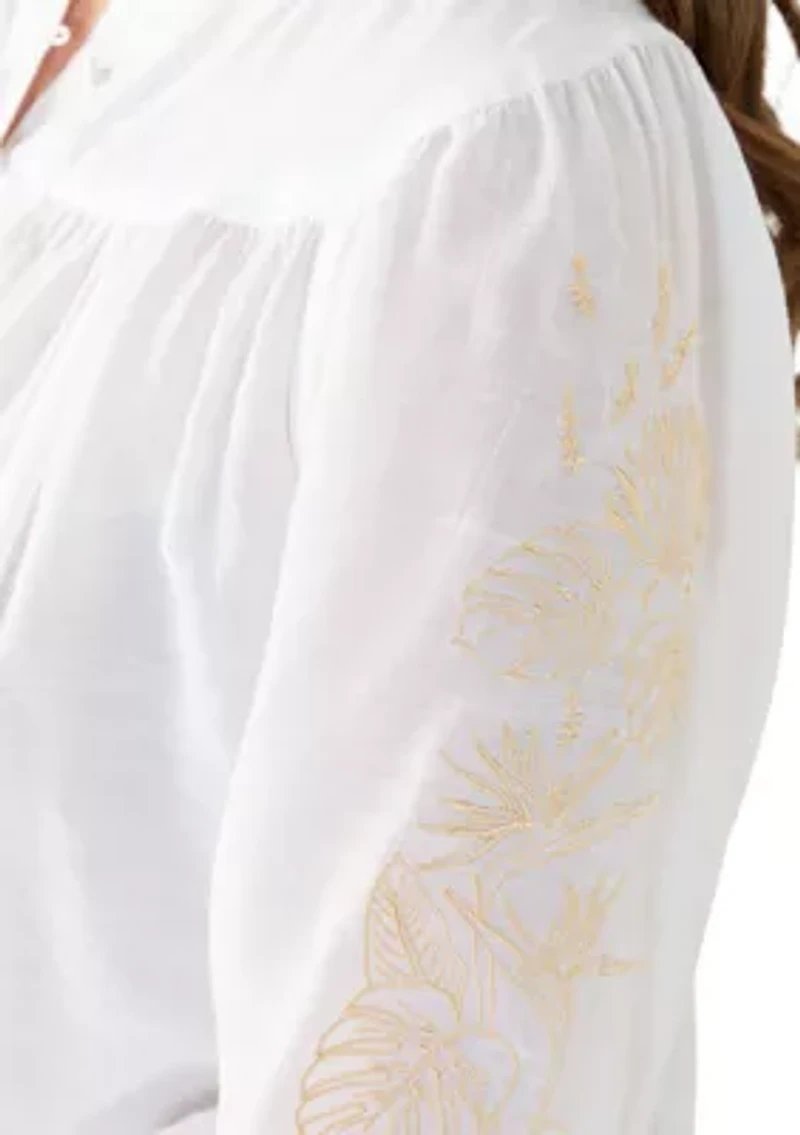 Petite Elbow Sleeve Embroidered Top