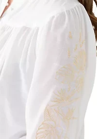 Petite Elbow Sleeve Embroidered Top