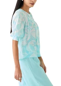 Petite Linen Like Smocked Sleeve Top
