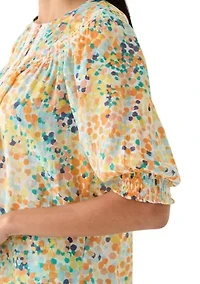 Petite Linen Like Smocked Sleeve Top