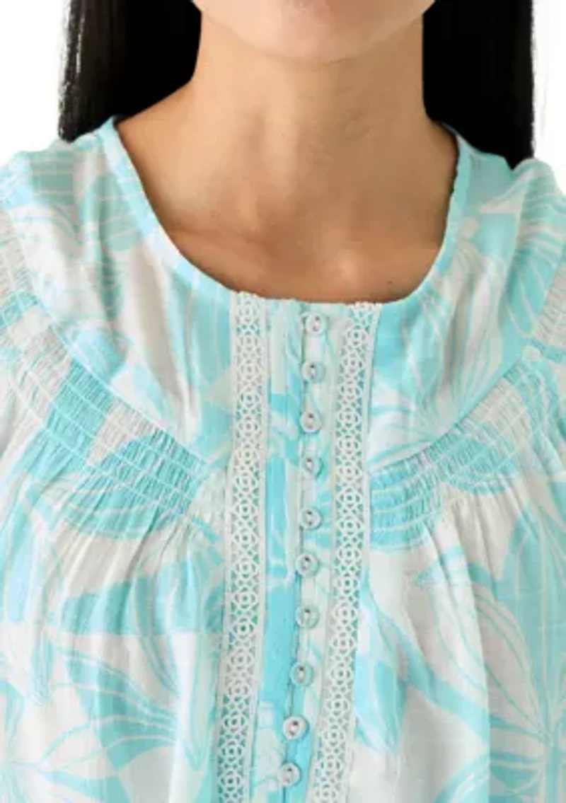 Petite Linen Like Smocked Sleeve Top