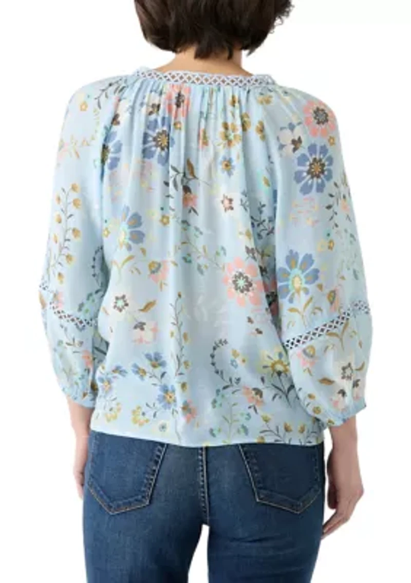 Petite Inset Trim Square Neck Top