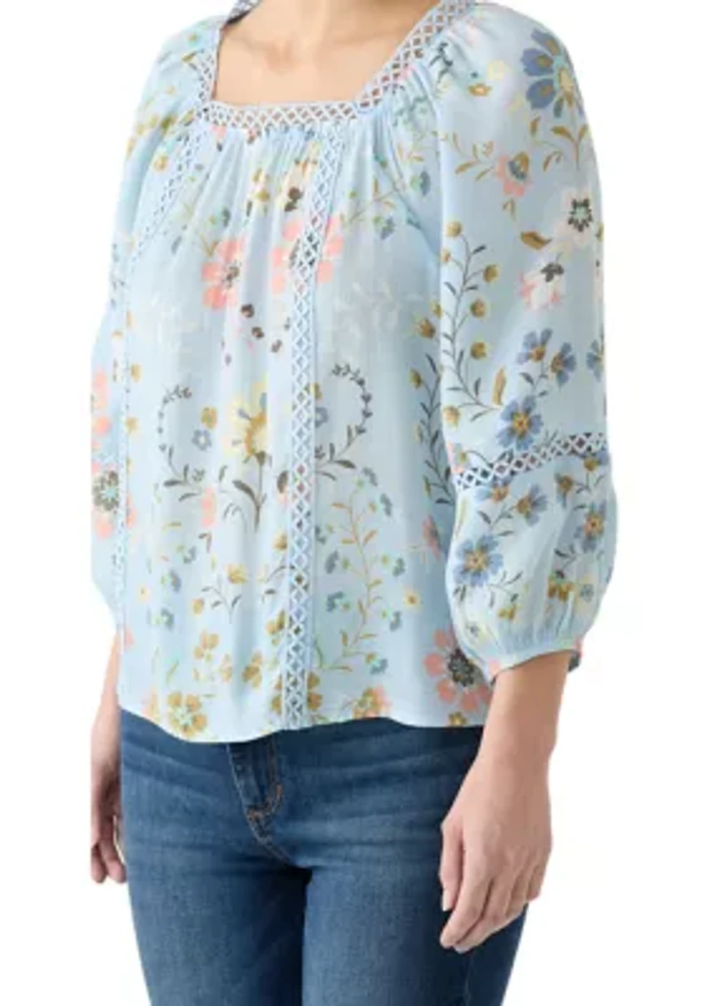 Petite Inset Trim Square Neck Top