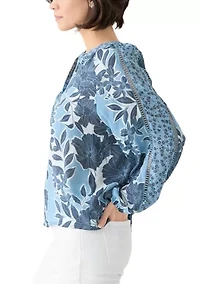 Petite Inset Trim Peasant Top