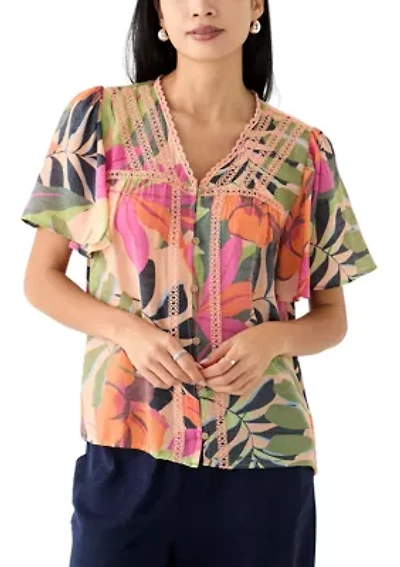 Petite Linen Like Flutter Sleeve Top