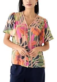 Petite Linen Like Flutter Sleeve Top