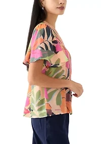 Petite Linen Like Flutter Sleeve Top