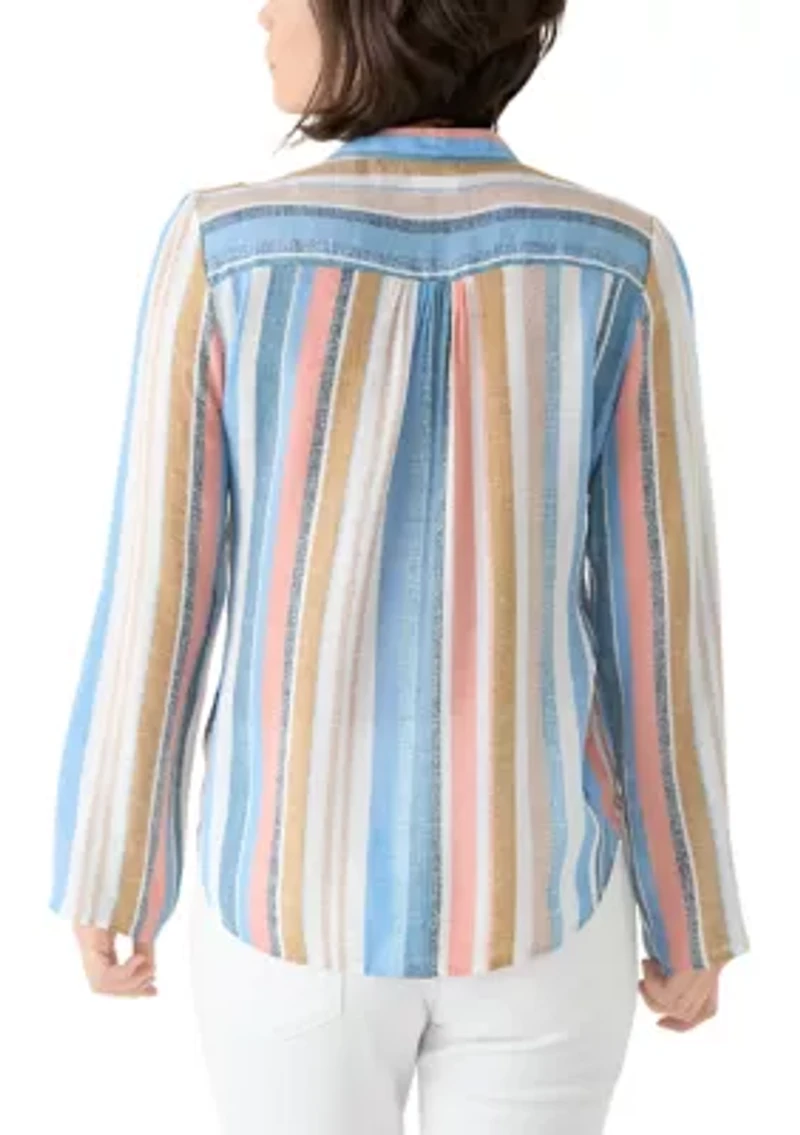 Petite Long Sleeve Pleated Henley Top