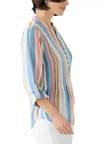 Petite Long Sleeve Pleated Henley Top