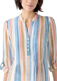 Petite Long Sleeve Pleated Henley Top